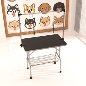 Large Pet Dog And Cat Grooming Table With Adjustable Arms And Clips Large Heavy Animal Grooming Table, 42 Inches (Color: black)